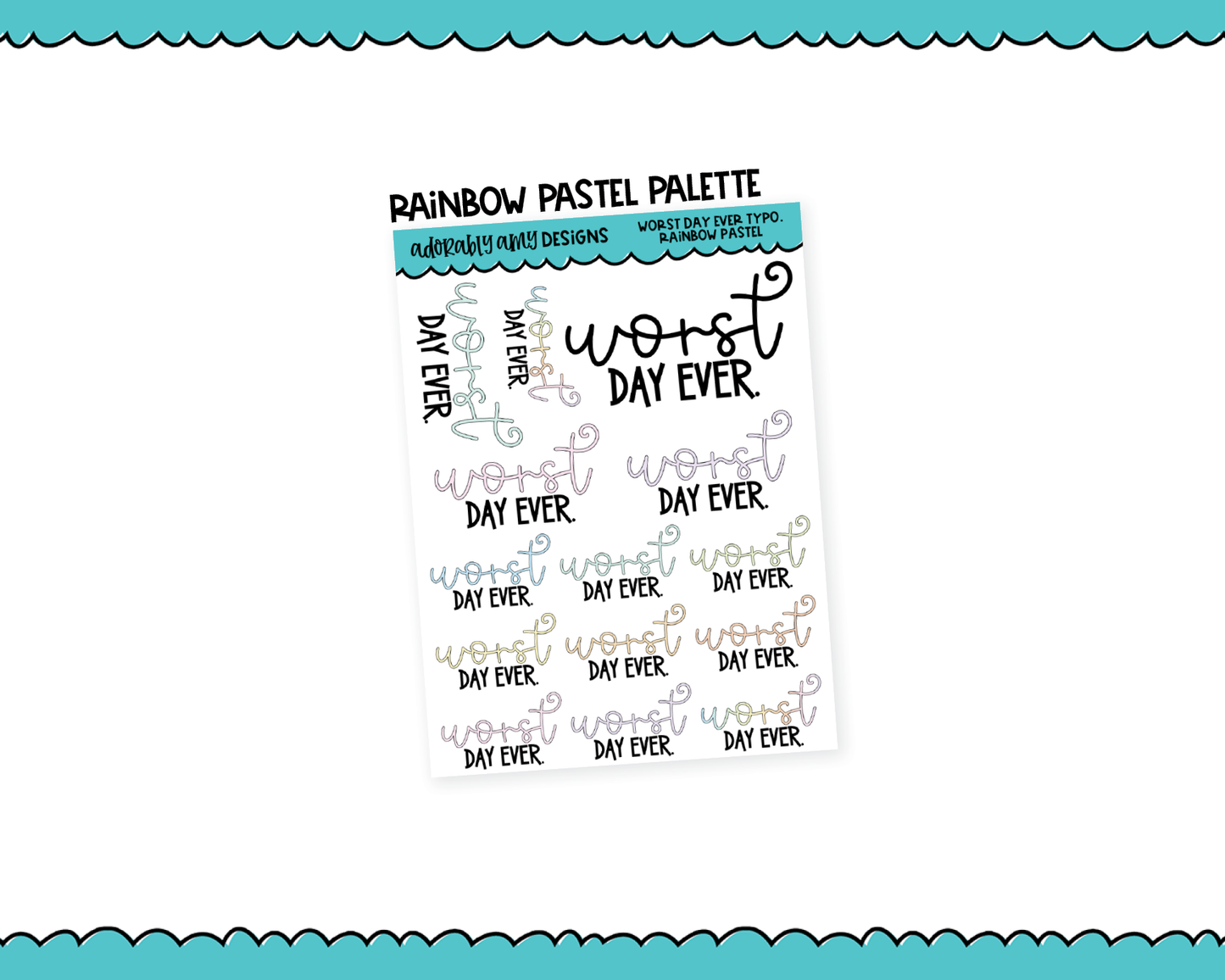 Rainbow or Black Worst Day Ever Snarky Typography Planner Stickers for any Planner or Insert