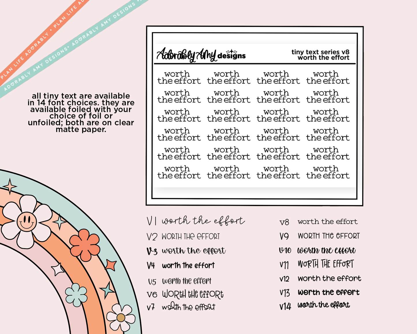 Foiled Tiny Text Series - Worth the Effort Checklist Size Planner Sticker Sheet
