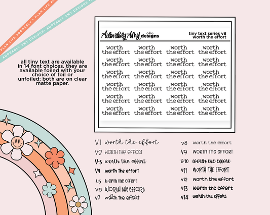Foiled Tiny Text Series - Worth the Effort Checklist Size Planner Sticker Sheet - Adorably Amy Designs