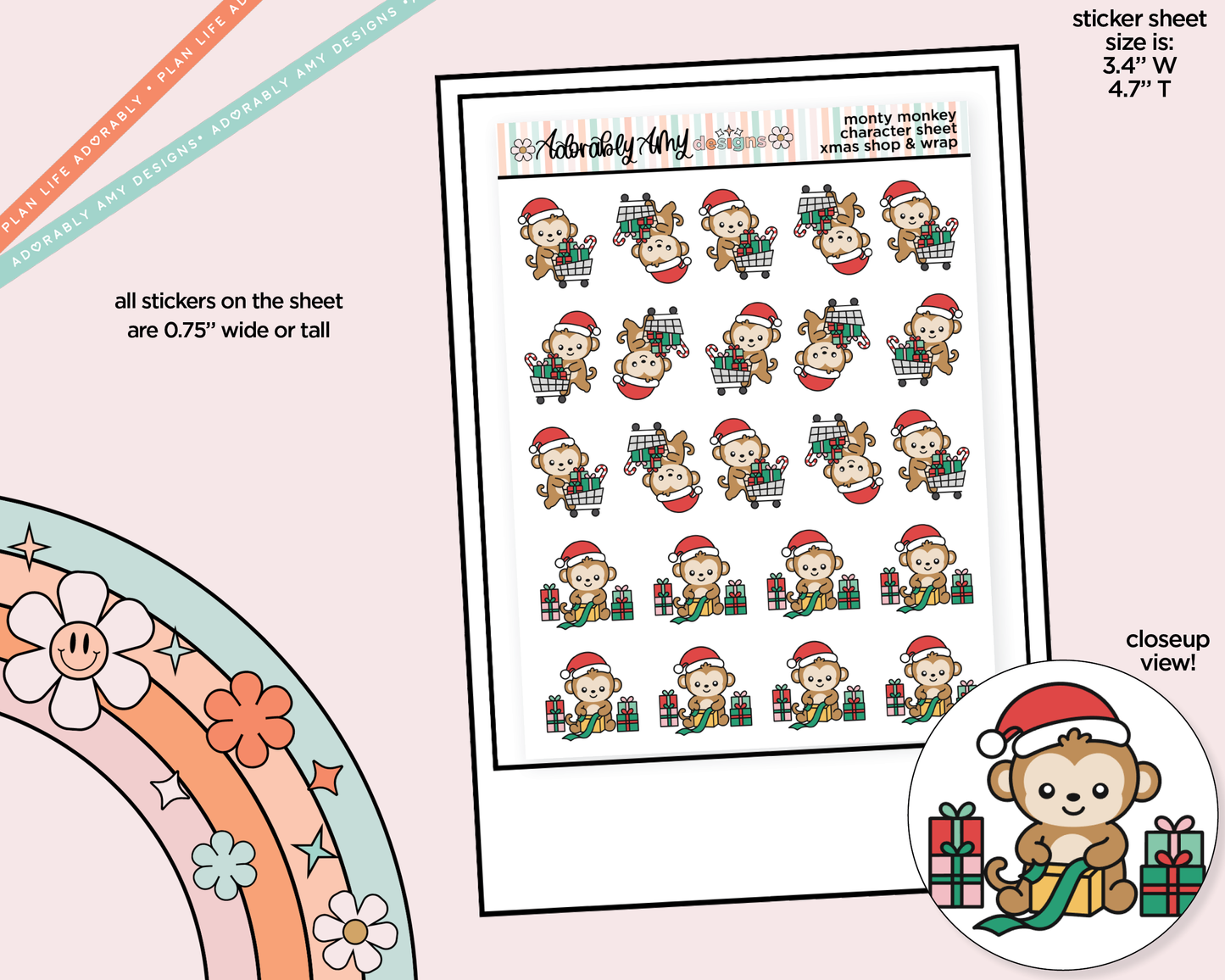 Monty the Monkey Shop for Christmas & Wrap Christmas Gifts Decoration Character Planner Stickers