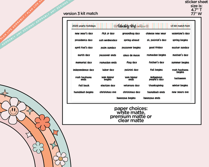 Yearly Holidays 2025 Planner Stickers for any Planner or Insert