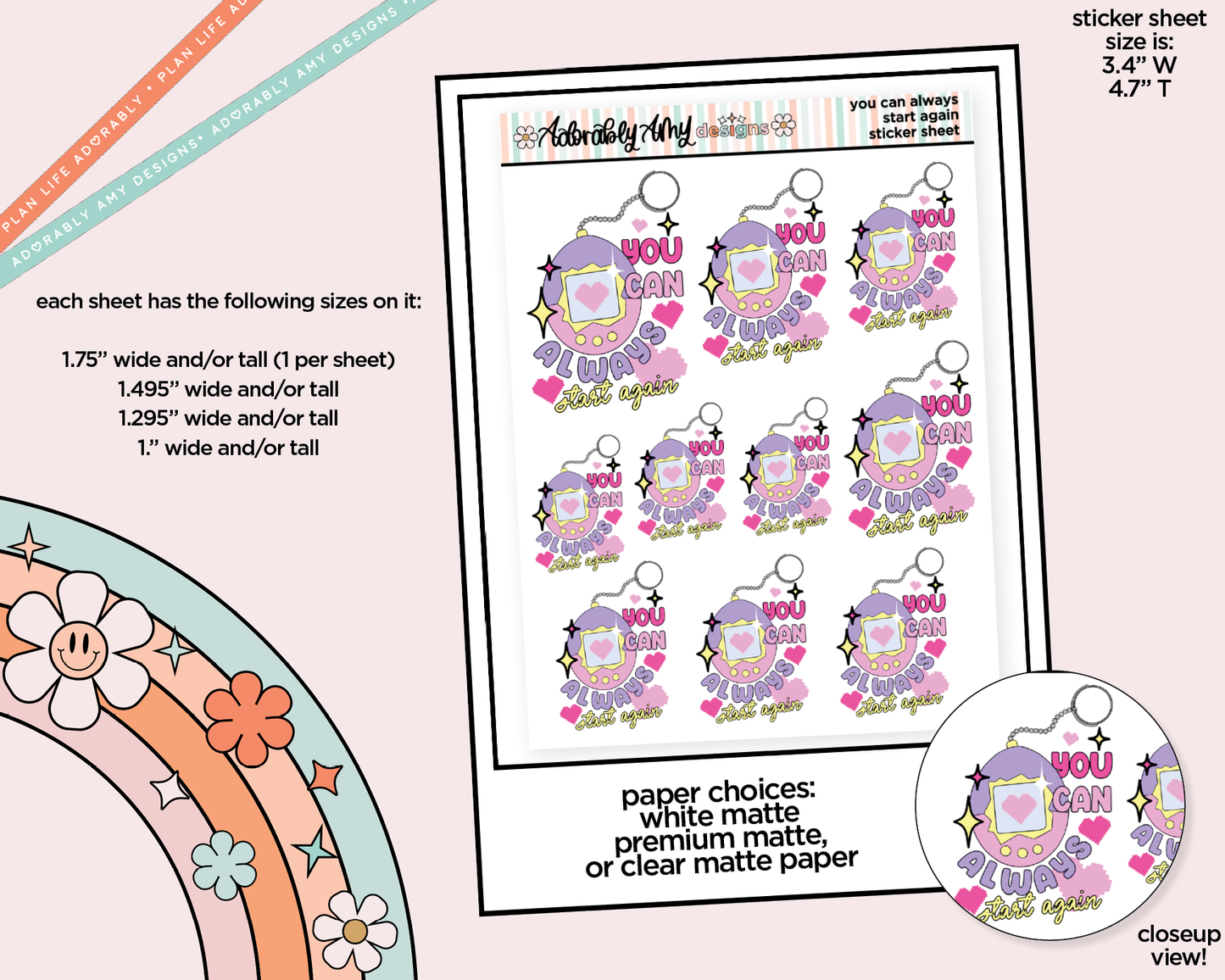 You Can Always Start Again Sampler Planner Stickers for any Planner or Insert