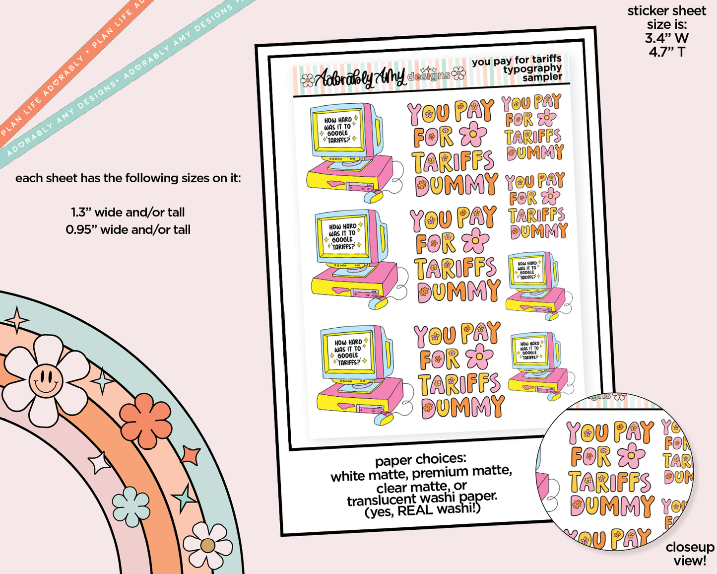 You Pay the Tariffs Anti-Trump Themed Typography Sampler Planner Stickers for any Planner or Insert