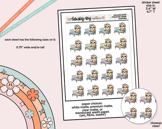 Snoozie Sloth YouTube Decoration Planner Stickers