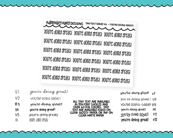 Foiled Tiny Text Series - You're Doing Great Checklist Size Planner Stickers for any Planner or Insert