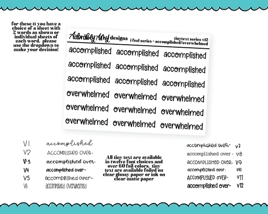 Foiled Tiny Text Series - Feelings Series - Accomplished and Overwhelmed Checklist Size Planner Stickers for any Planner or Insert