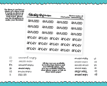 Foiled Tiny Text Series - Feelings Series - Amused and Angry Checklist Size Planner Stickers for any Planner or Insert