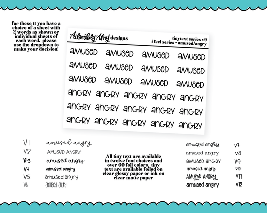 Foiled Tiny Text Series - Feelings Series - Amused and Angry Checklist Size Planner Stickers for any Planner or Insert
