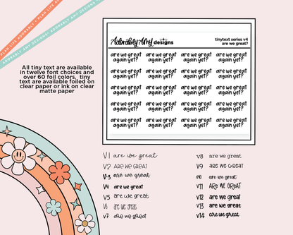 Foiled Tiny Text Series - Are We Great Again Yet? Checklist Size Planner Stickers for any Planner or Insert