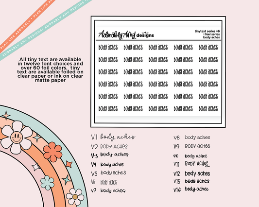 Foiled Tiny Text Series - Feelings Series - Body Aches Checklist Size Planner Stickers for any Planner or Insert