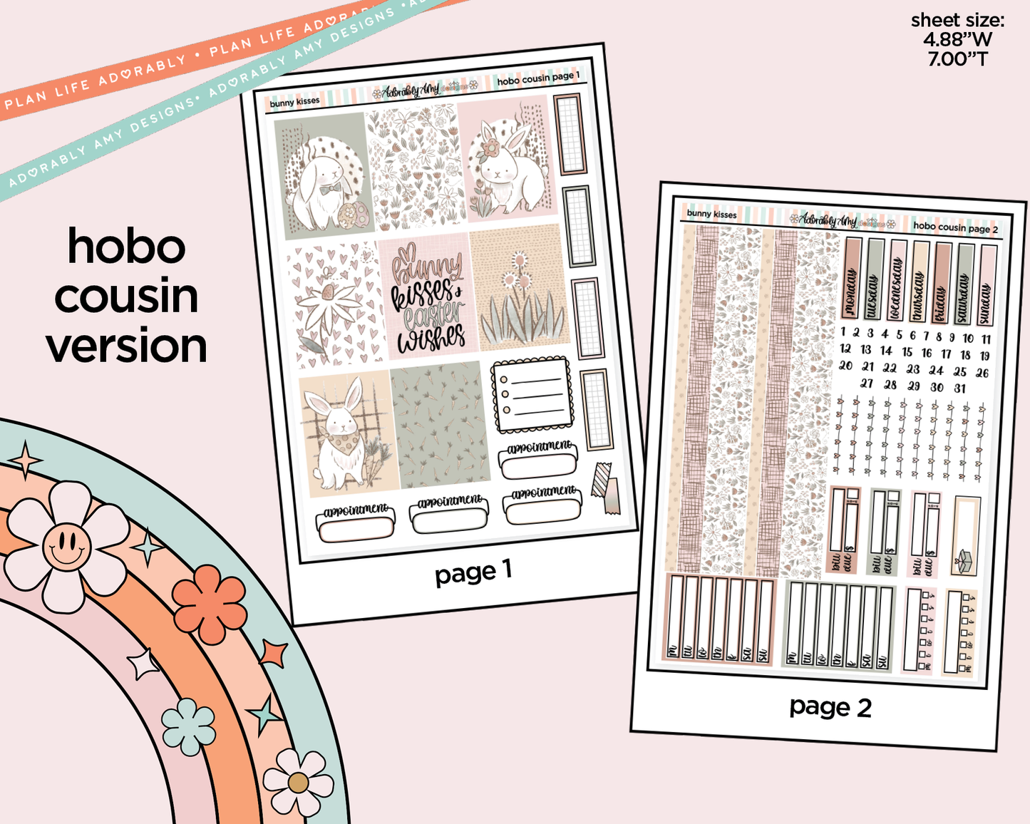 Hobonichi Cousin Weekly Bunny Kisses Easter Themed Planner Sticker Kit for Hobo Cousin or Similar Planners - Adorably Amy Designs