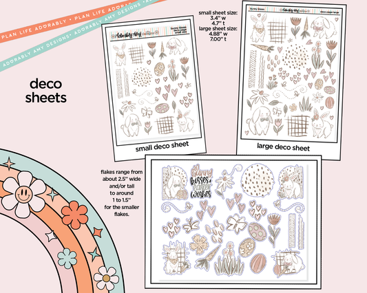 Easter Bunny Deco sheets with various designs on a pink background.