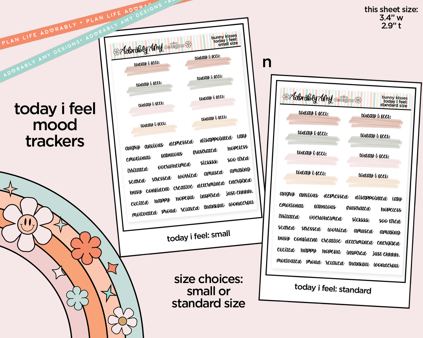 Two mood tracker sheets with different sizes on a colorful background