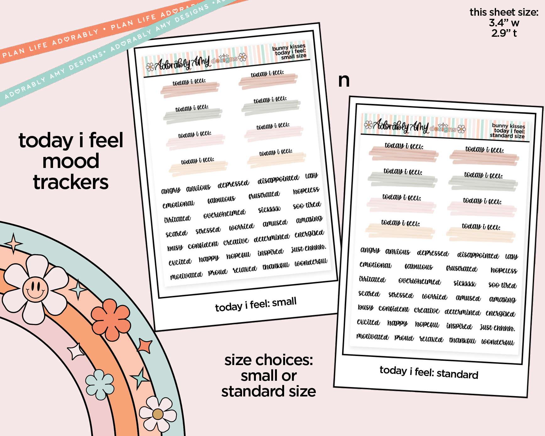 Two mood tracker sheets with different sizes on a colorful background