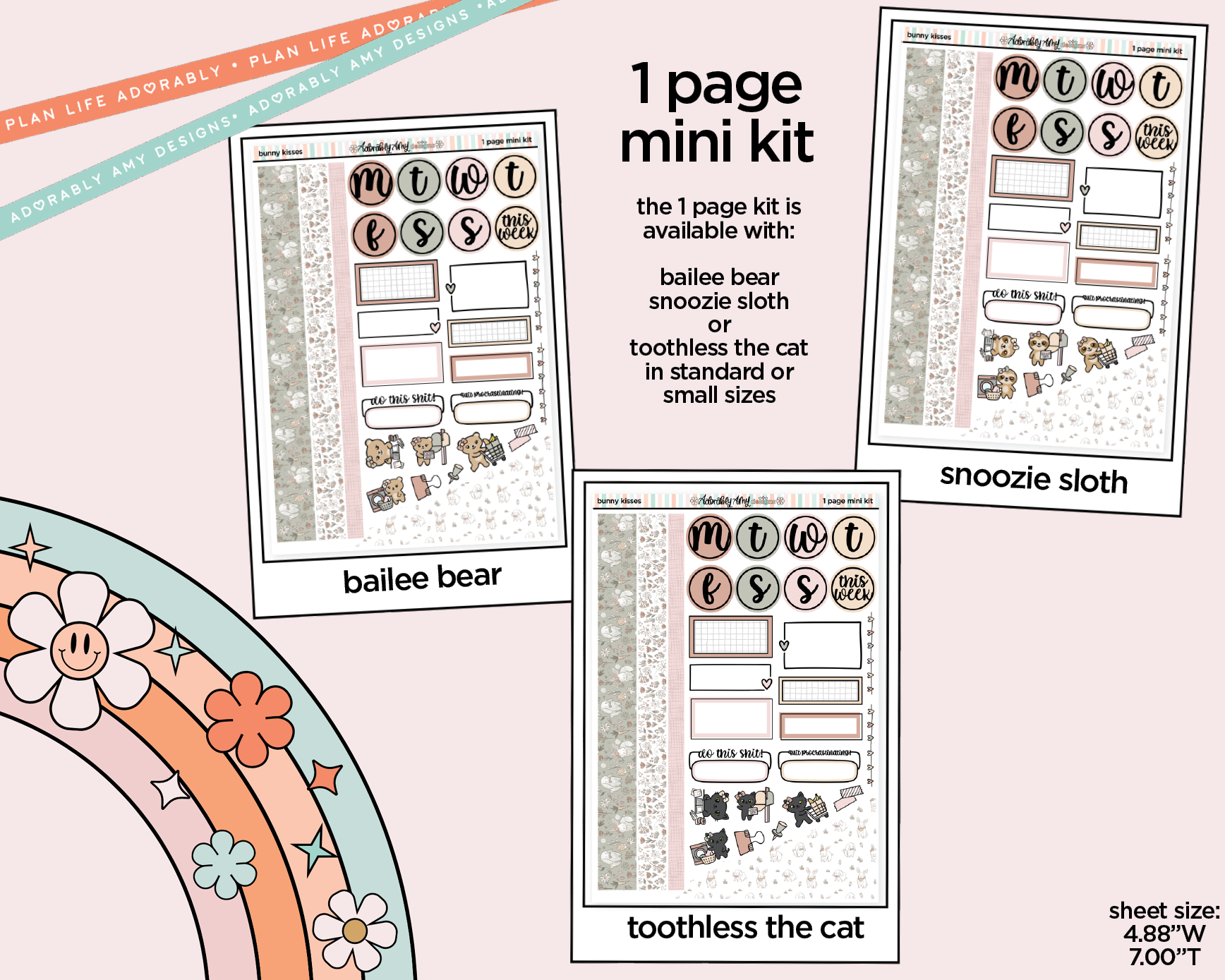 One Page Mini Kit Bunny Kisses Easter Themed Planner Sticker Kit - Two Sizes Available - Adorably Amy Designs