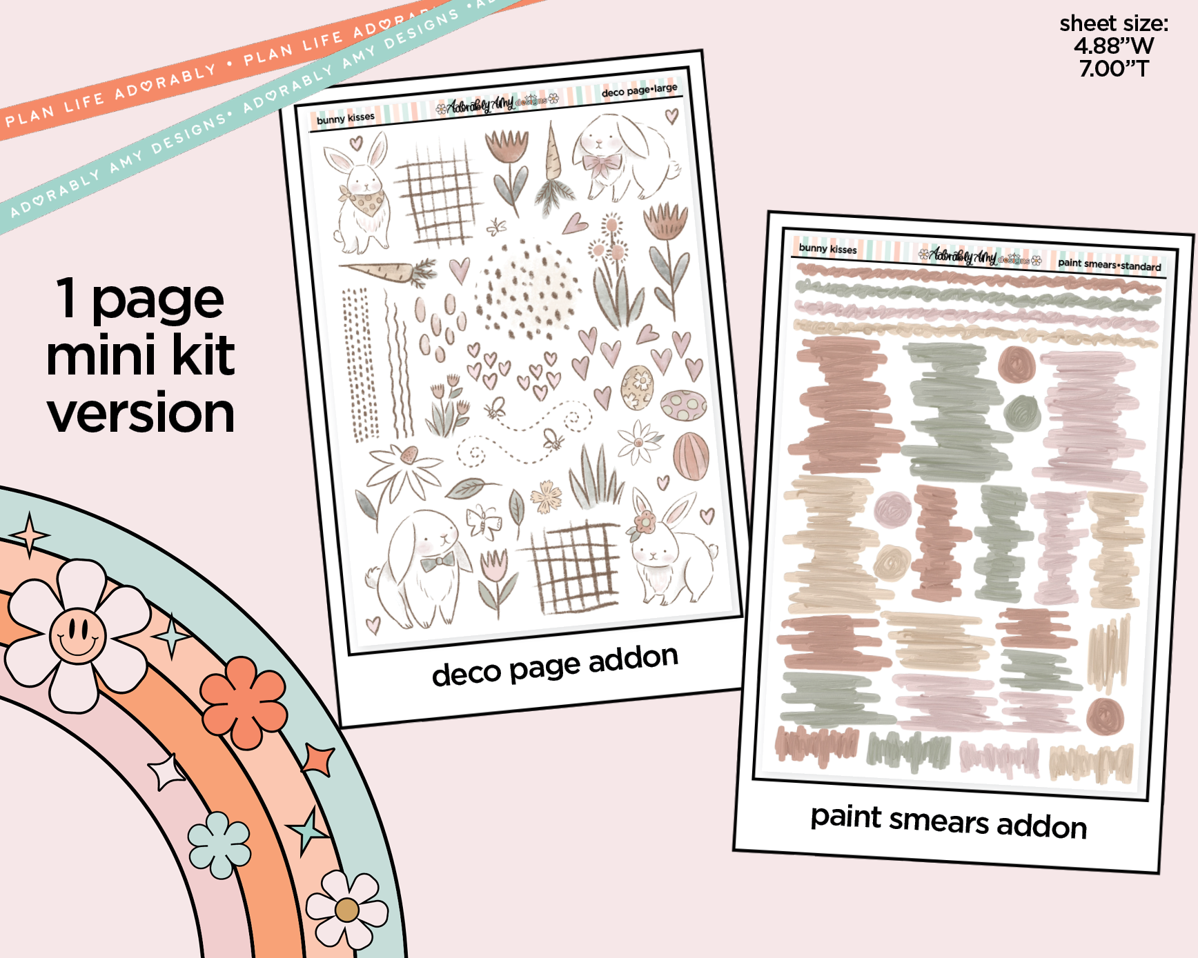 One Page Mini Kit Bunny Kisses Easter Themed Planner Sticker Kit - Two Sizes Available - Adorably Amy Designs
