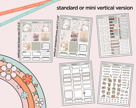Vertical Bunny Kisses Easter Themed Sticker Kit for Vertical Standard Size Planners or Insert - Adorably Amy Designs