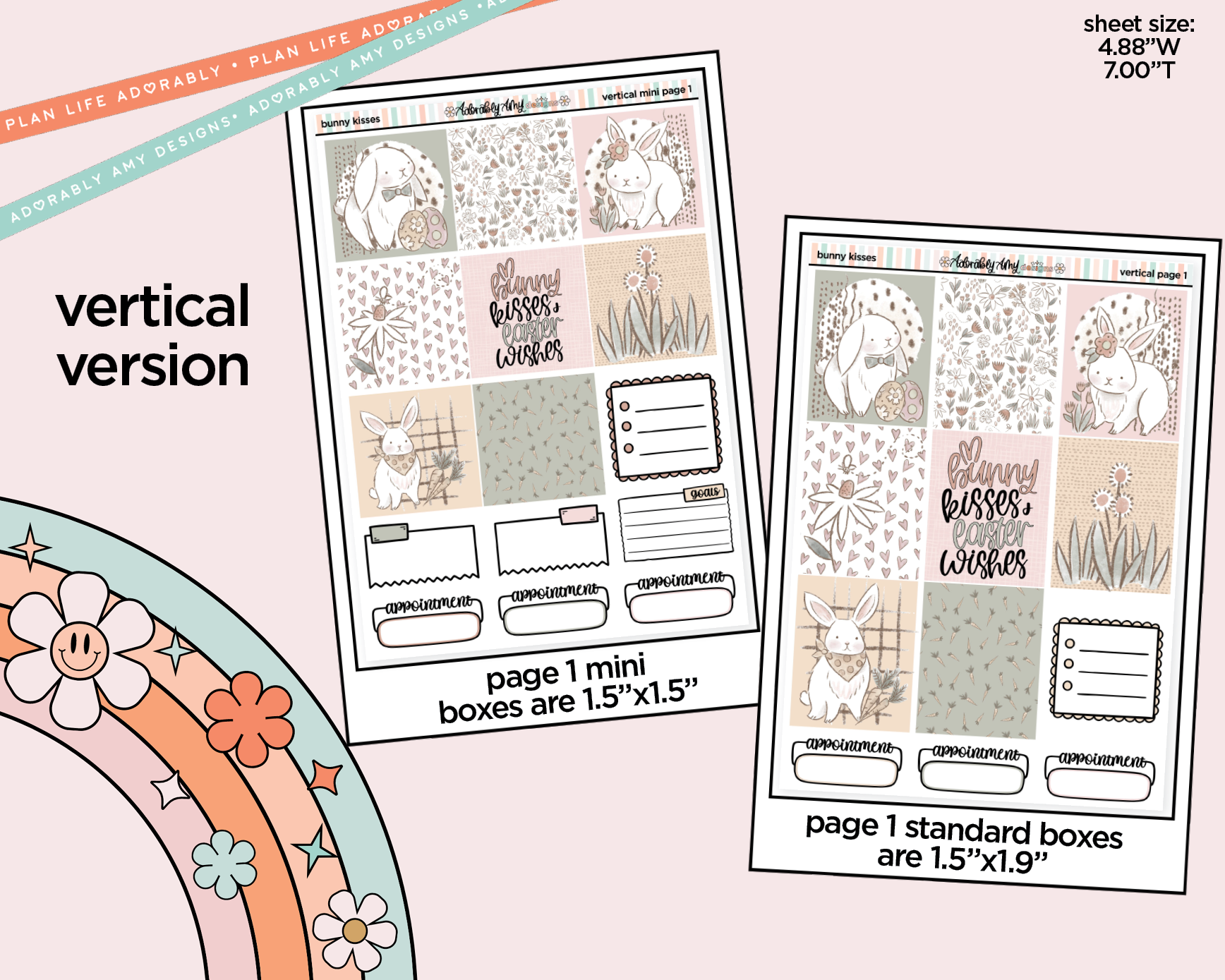 Vertical Bunny Kisses Easter Themed Sticker Kit for Vertical Standard Size Planners or Insert - Adorably Amy Designs