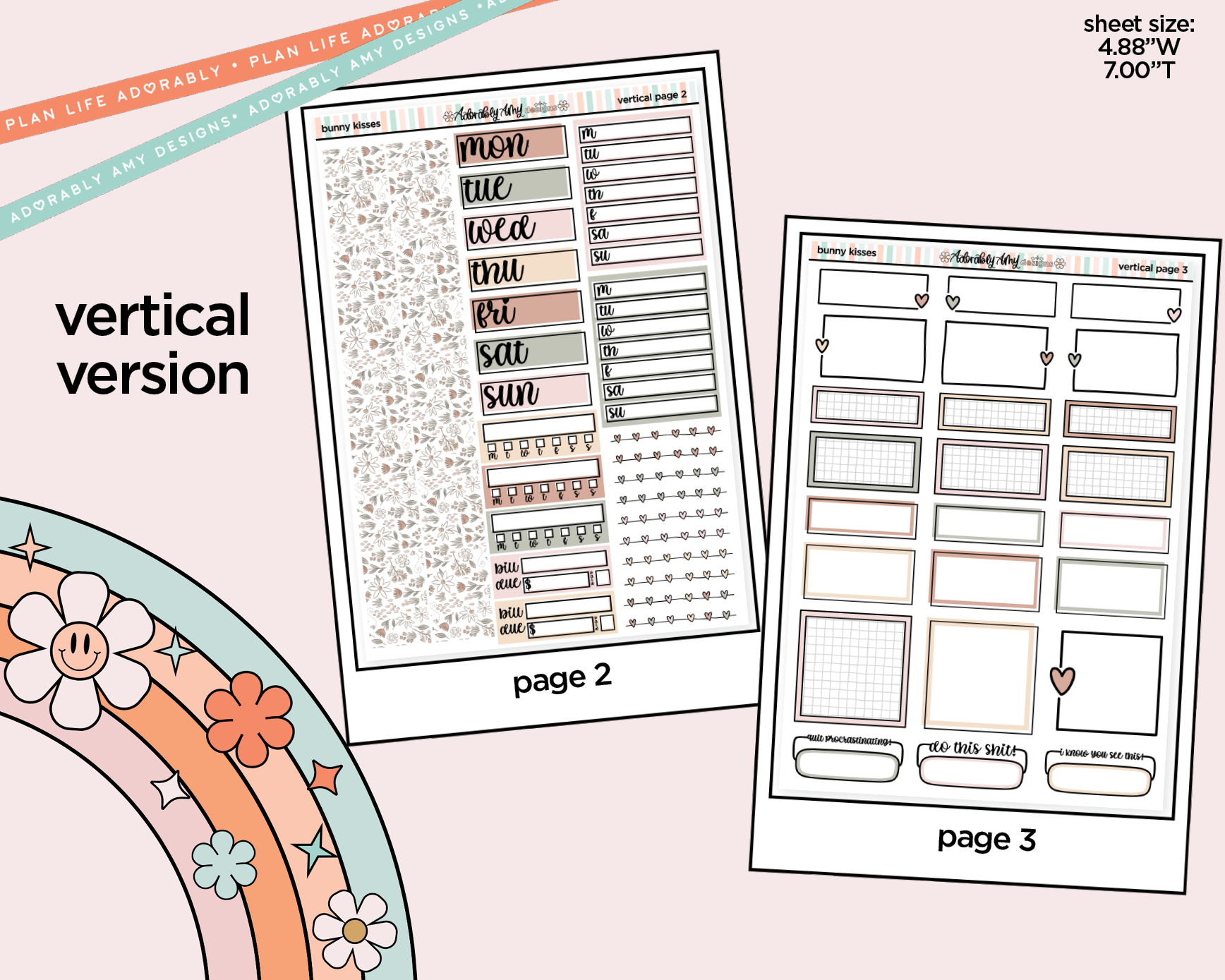 Vertical Bunny Kisses Easter Themed Sticker Kit for Vertical Standard Size Planners or Insert - Adorably Amy Designs