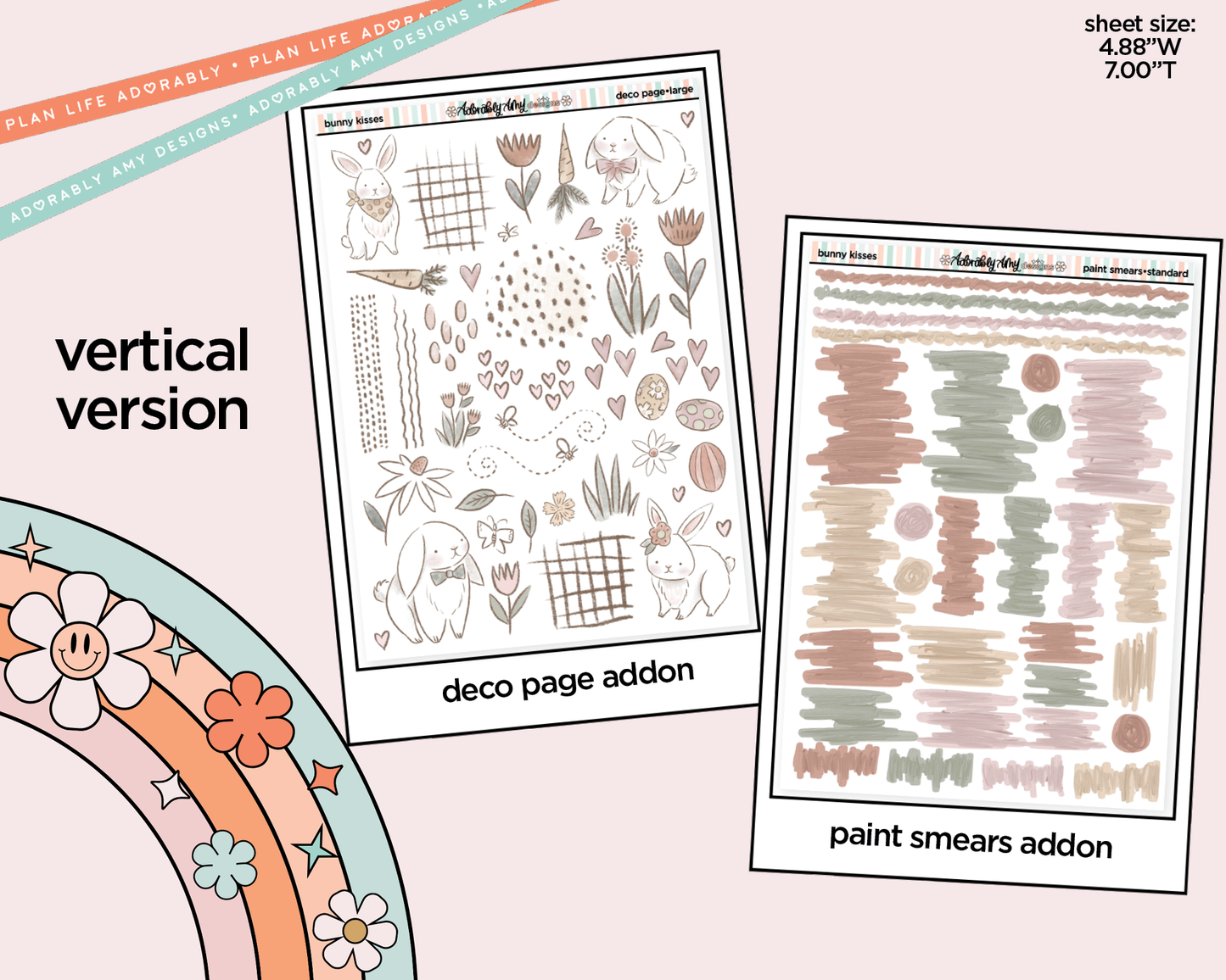 Vertical Bunny Kisses Easter Themed Sticker Kit for Vertical Standard Size Planners or Insert - Adorably Amy Designs