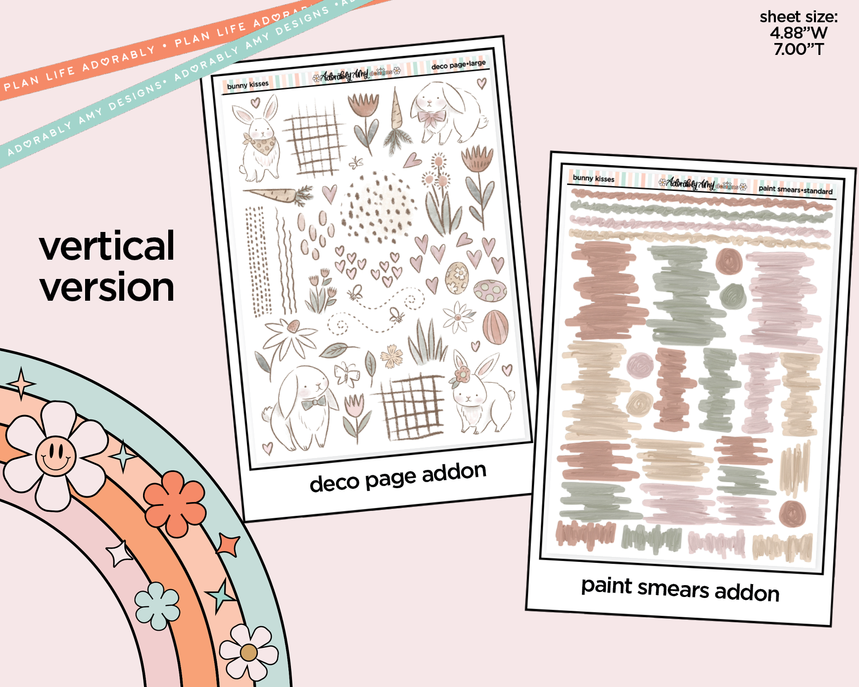 Vertical Bunny Kisses Easter Themed Sticker Kit for Vertical Standard Size Planners or Insert - Adorably Amy Designs