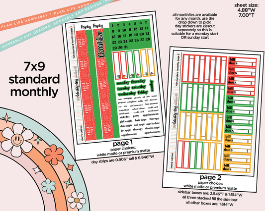 Standard 7x9 Monthly Pick Your Month Merry Catmas Planner Sticker Kit for some 7x9 Planners