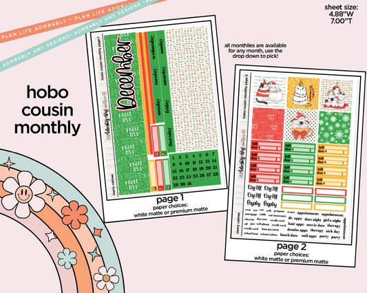 Hobonichi Cousin Monthly Pick Your Month Merry Catmas Planner Sticker Kit for Hobo Cousin or Similar Planners