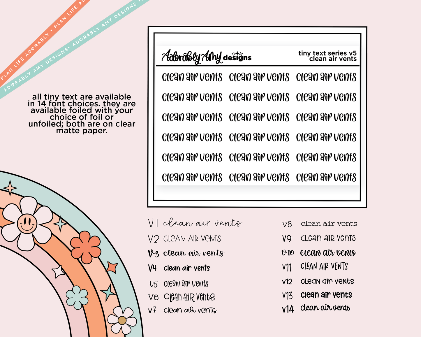 Foiled Tiny Text Series - Clean Air Vents Checklist Size Planner Sticker Sheet