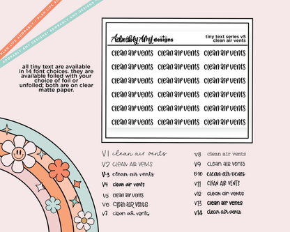 Foiled Tiny Text Series - Clean Air Vents Checklist Size Planner Sticker Sheet