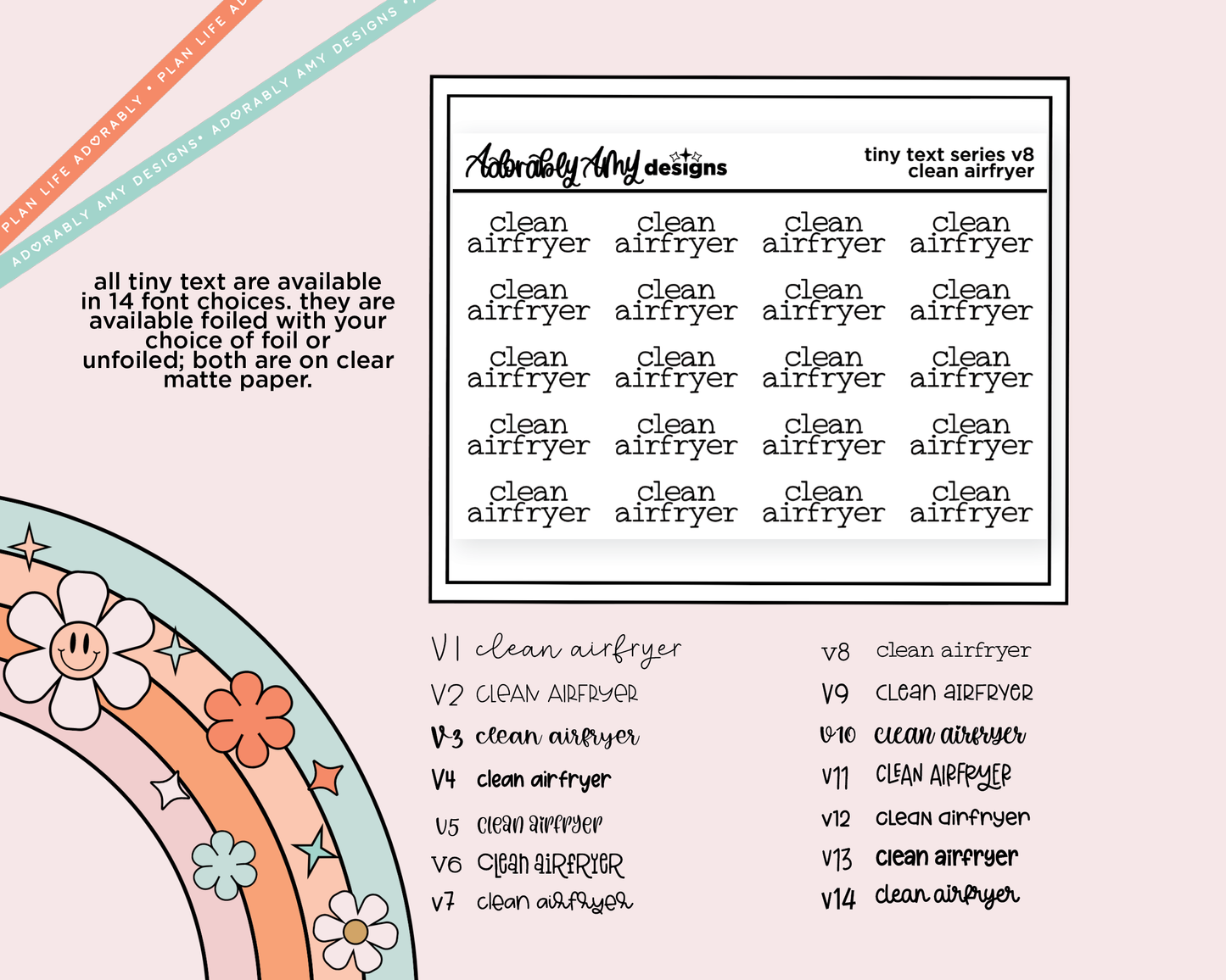 Foiled Tiny Text Series - Clean Airfryer Checklist Size Planner Sticker Sheet