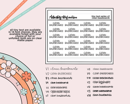 Foiled Tiny Text Series - Clean Baseboards Checklist Size Planner Sticker Sheet