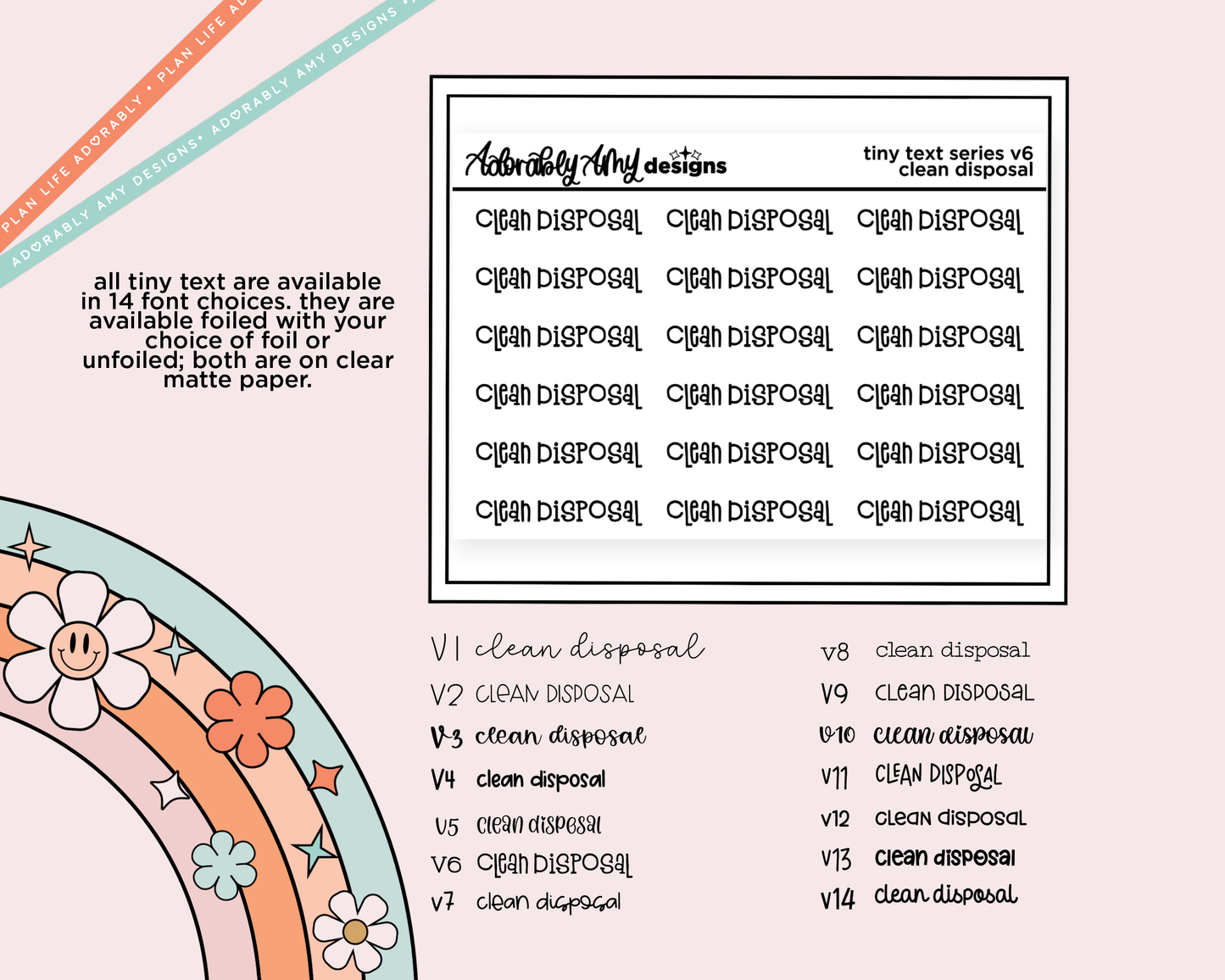 Foiled Tiny Text Series - Clean Disposal Checklist Size Planner Sticker Sheet