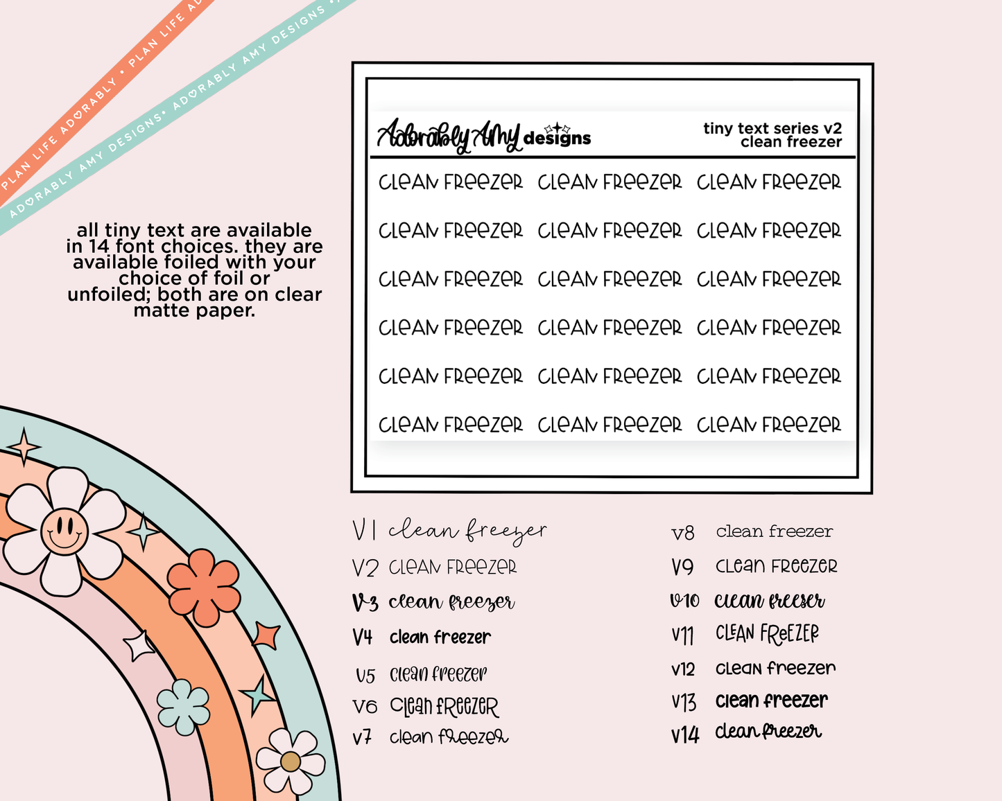 Foiled Tiny Text Series - Clean Freezer Checklist Size Planner Sticker Sheet