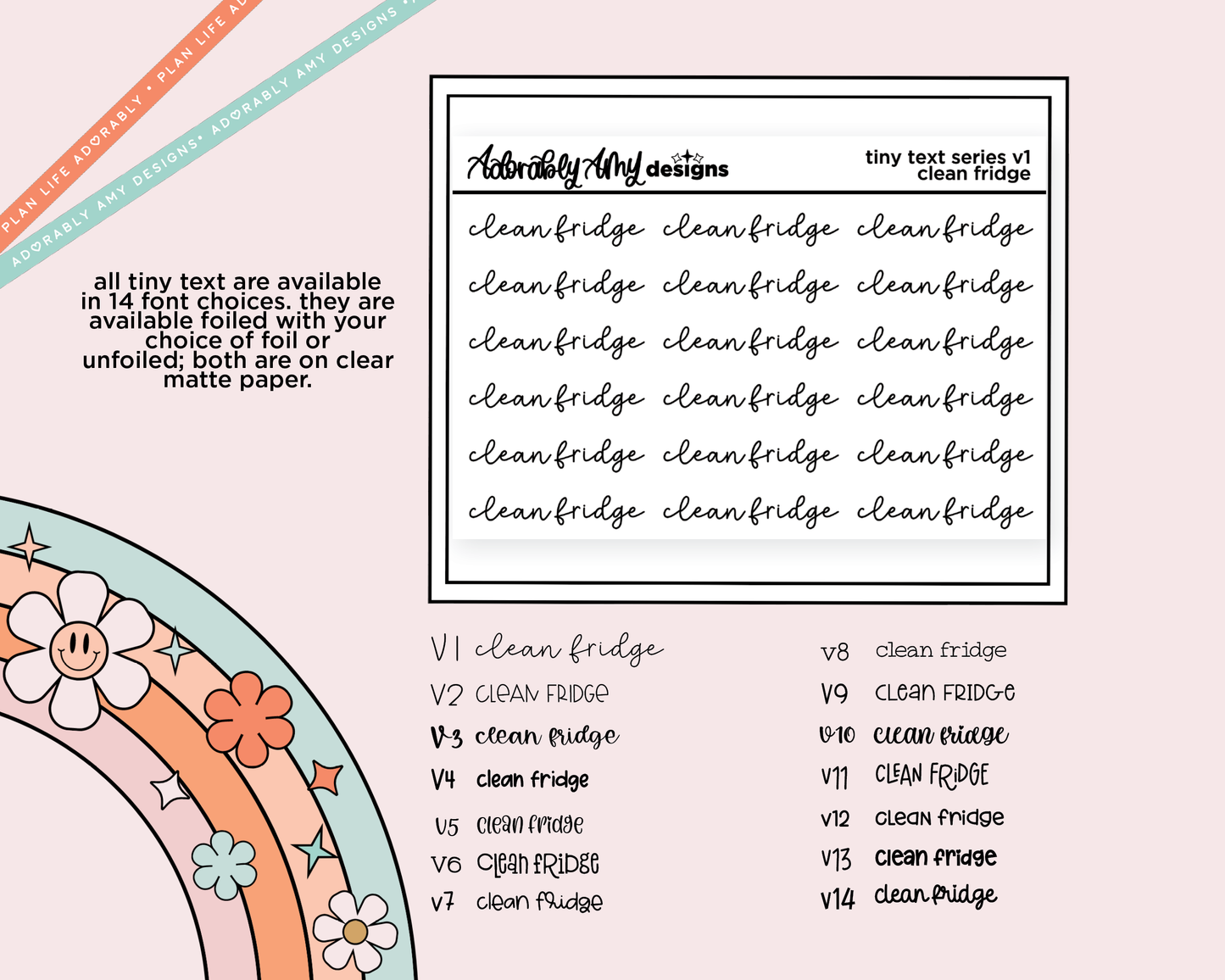 Foiled Tiny Text Series - Clean Fridge Checklist Size Planner Sticker Sheet