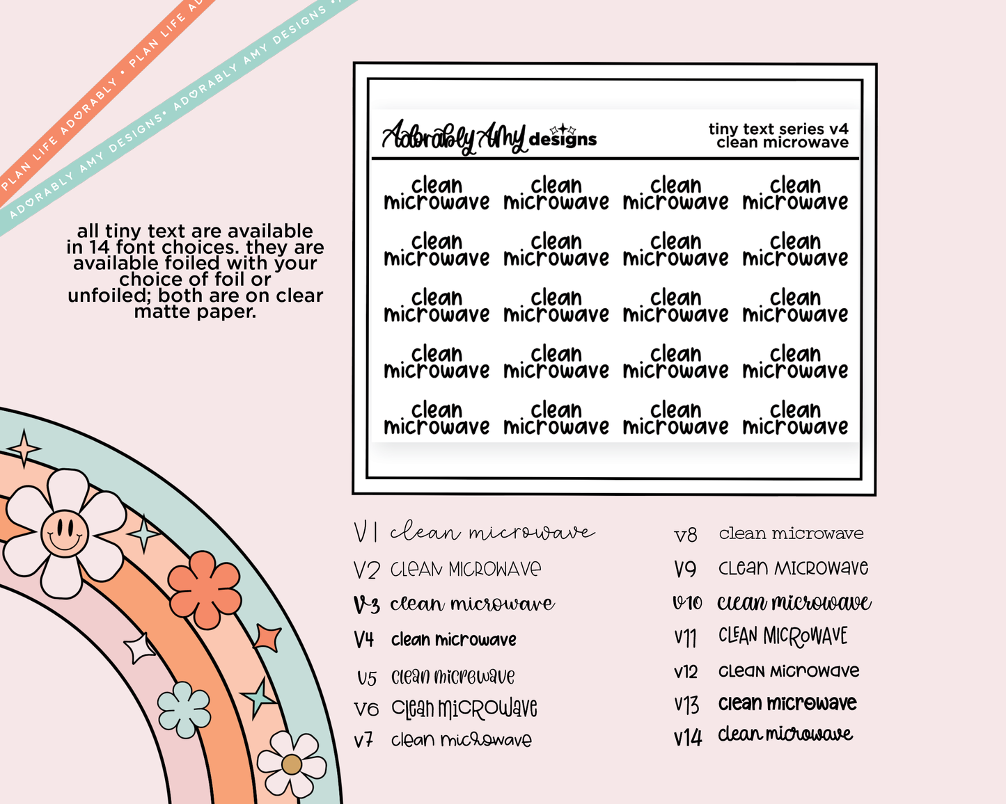 Foiled Tiny Text Series - Clean Microwave Checklist Size Planner Sticker Sheet