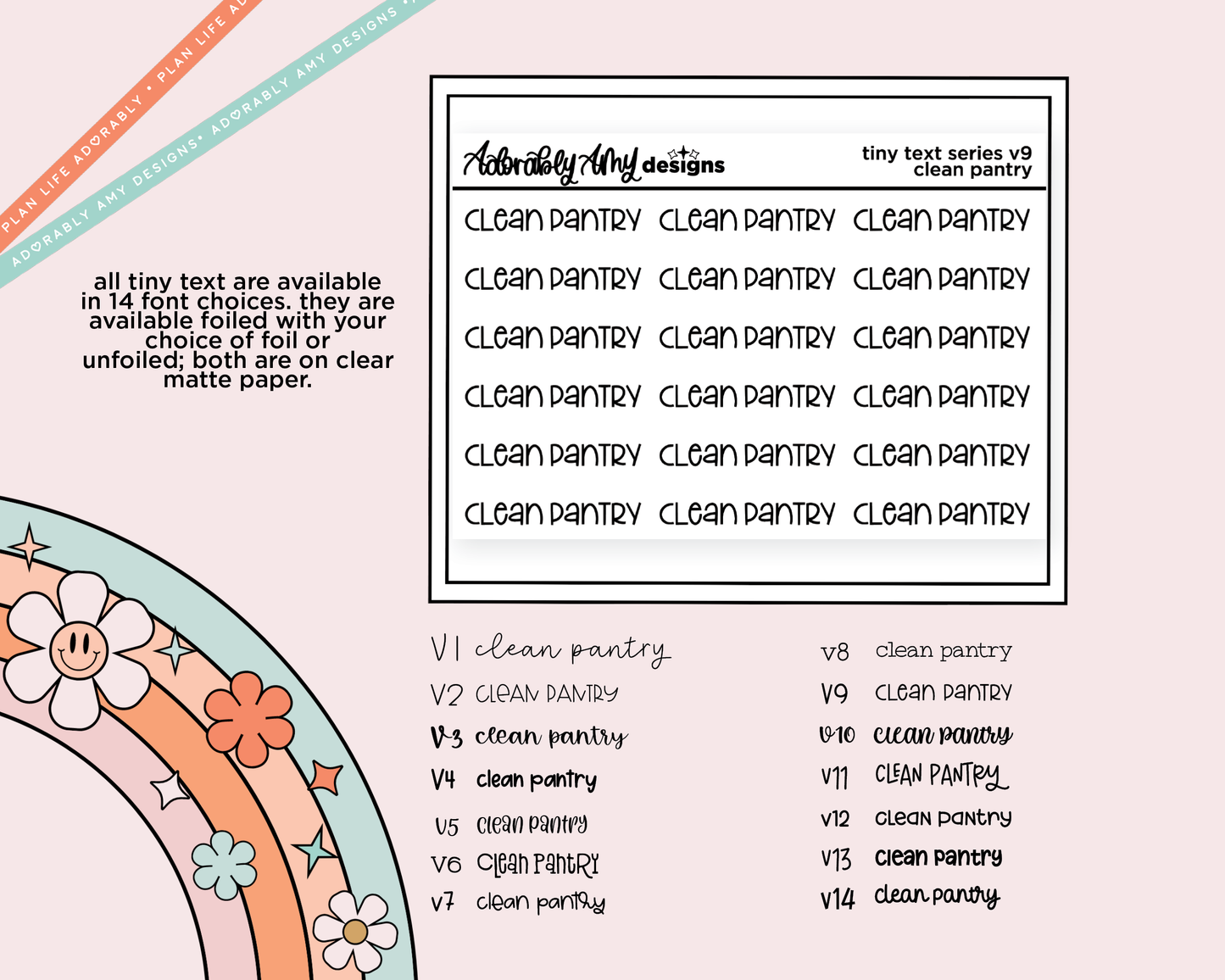 Foiled Tiny Text Series - Clean Pantry Checklist Size Planner Sticker Sheet