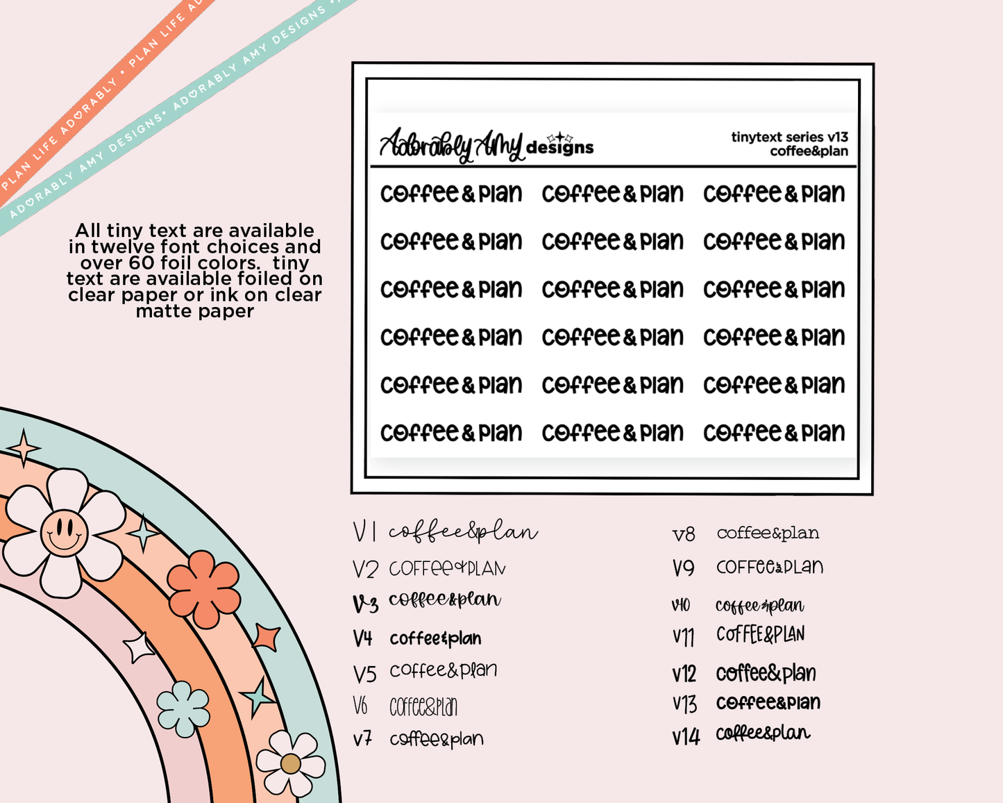 Foiled Tiny Text Series - Coffee & Plan Checklist Size Planner Stickers for any Planner or Insert