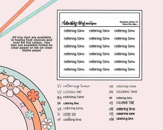 Foiled Tiny Text Series - Coloring Time Checklist Size Planner Stickers for any Planner or Insert