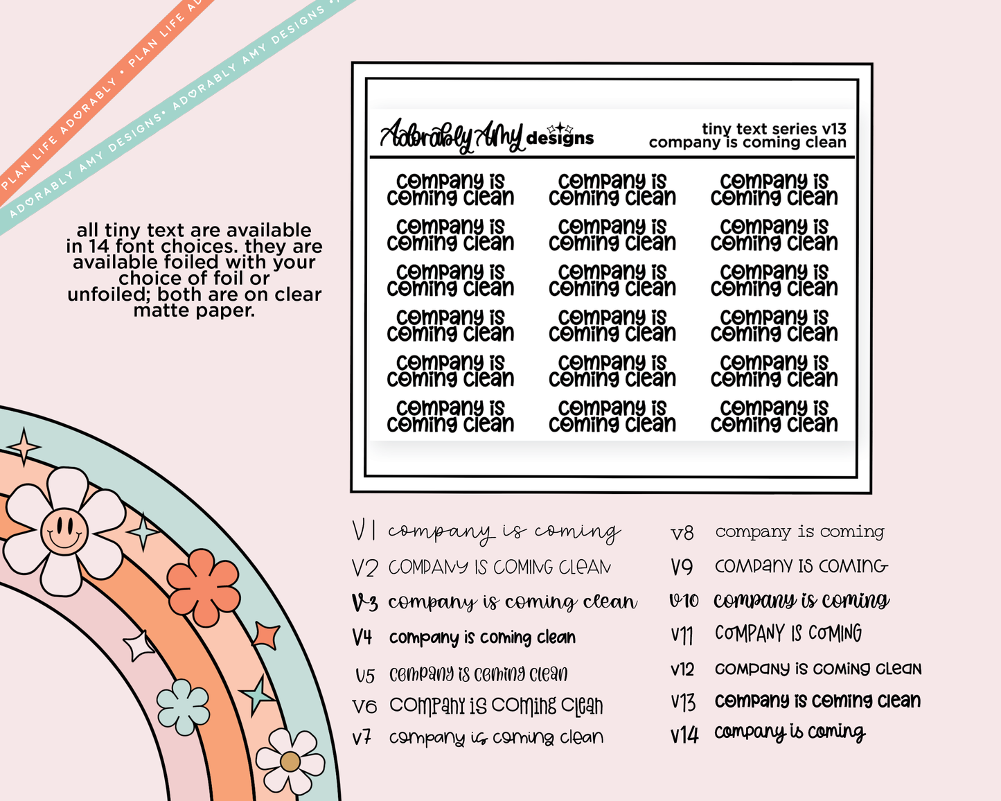 Foiled Tiny Text Series - Company is Coming Clean Checklist Size Planner Sticker Sheet