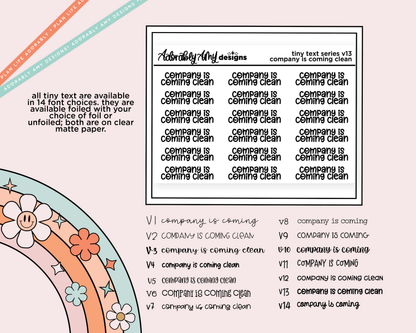 Foiled Tiny Text Series - Company is Coming Clean Checklist Size Planner Sticker Sheet