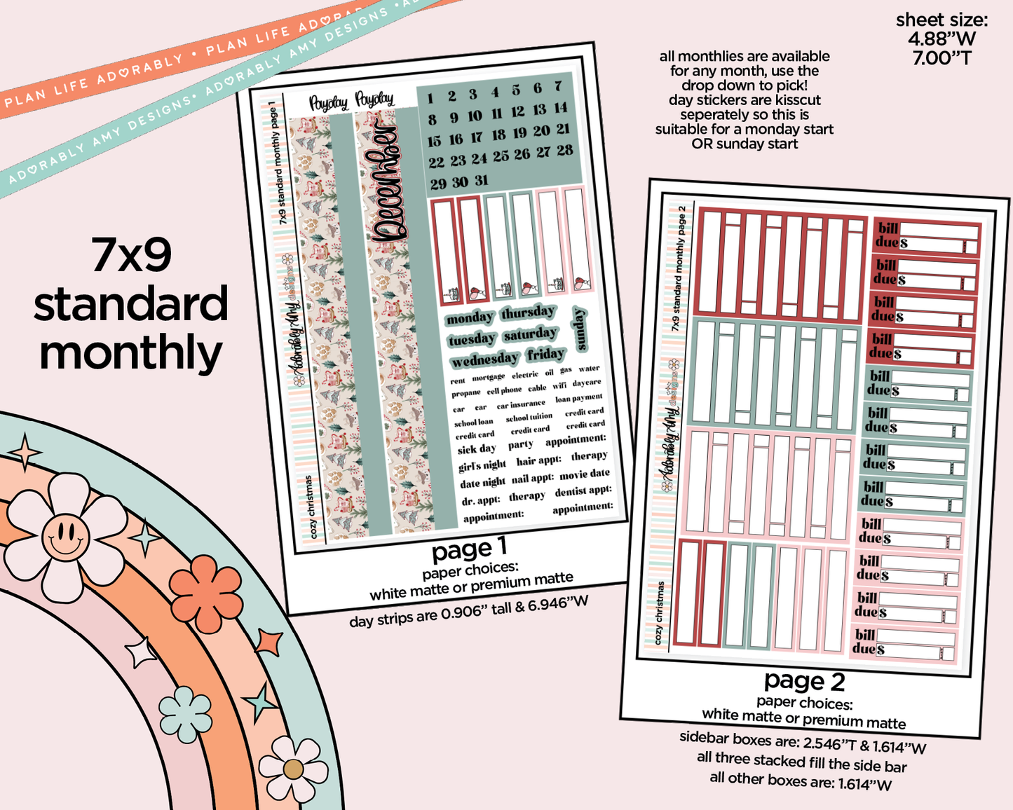 Standard 7x9 Monthly Pick Your Month Cozy Christmas Planner Sticker Kit for some 7x9 Planners