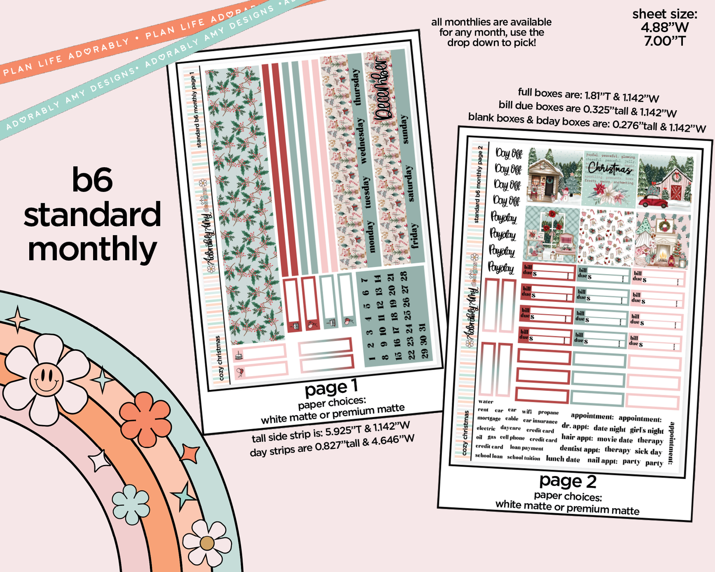 Standard B6 Monthly Pick Your Month Cozy Christmas Planner Sticker Kit for some B6 Planners