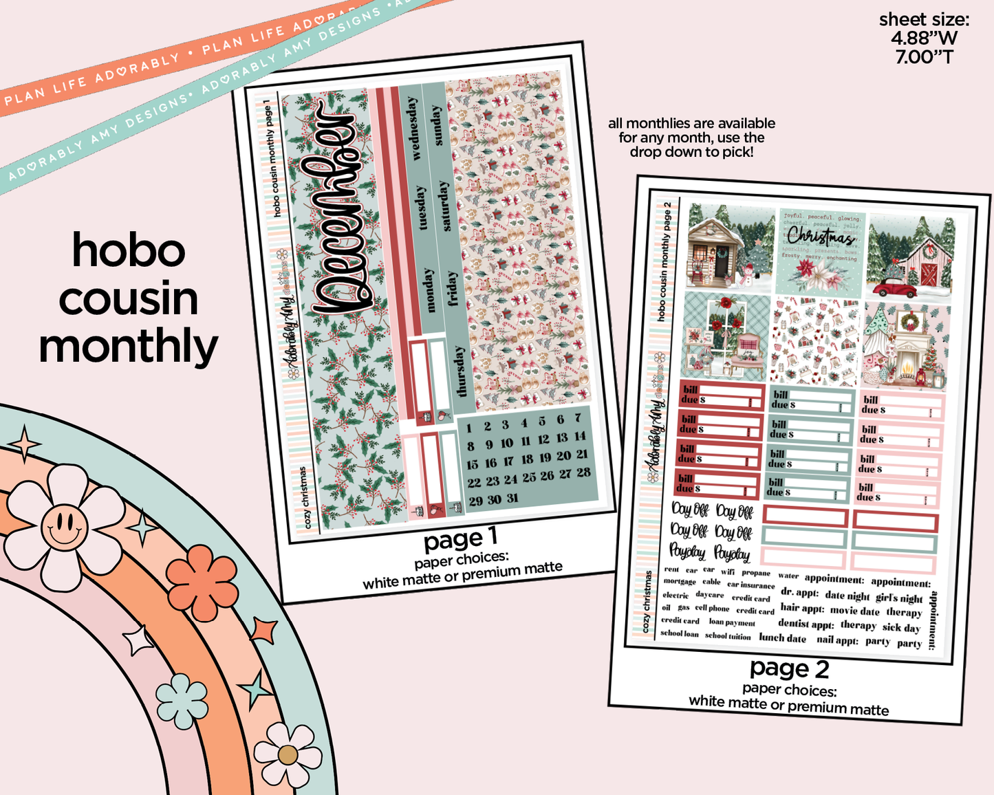 Hobonichi Cousin Monthly Pick Your Month Cozy Christmas Planner Sticker Kit for Hobo Cousin or Similar Planners