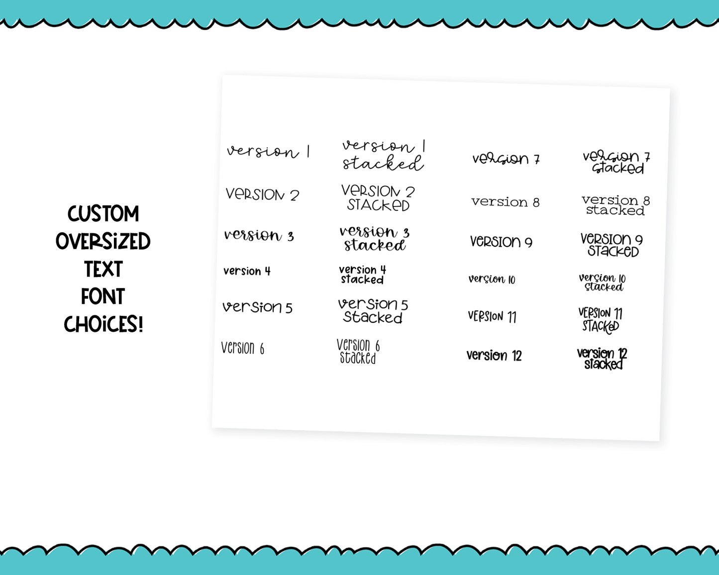 Custom Oversized Text Sticker Sheet Planner Stickers for Erin Condren, Plum Planner, Inkwell Press, Kikki K or Any Size Planners