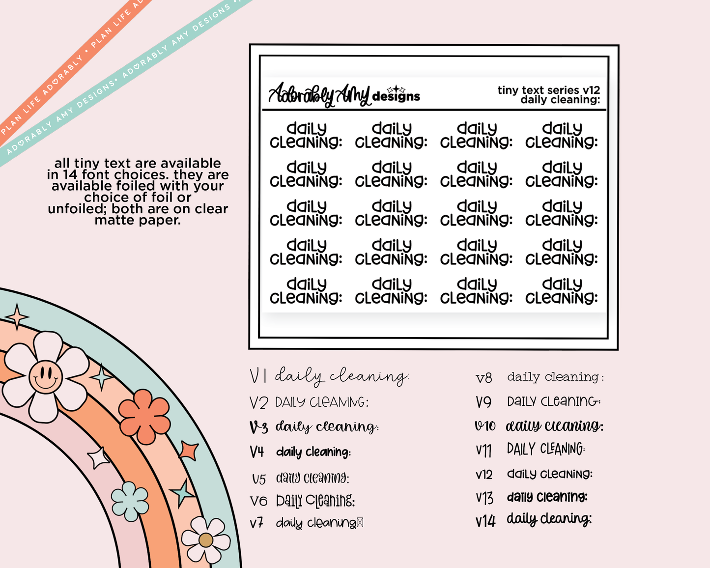 Foiled Tiny Text Series - Daily Cleaning: Checklist Size Planner Sticker Sheet