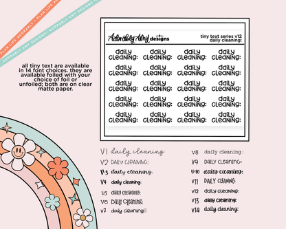 Foiled Tiny Text Series - Daily Cleaning: Checklist Size Planner Sticker Sheet