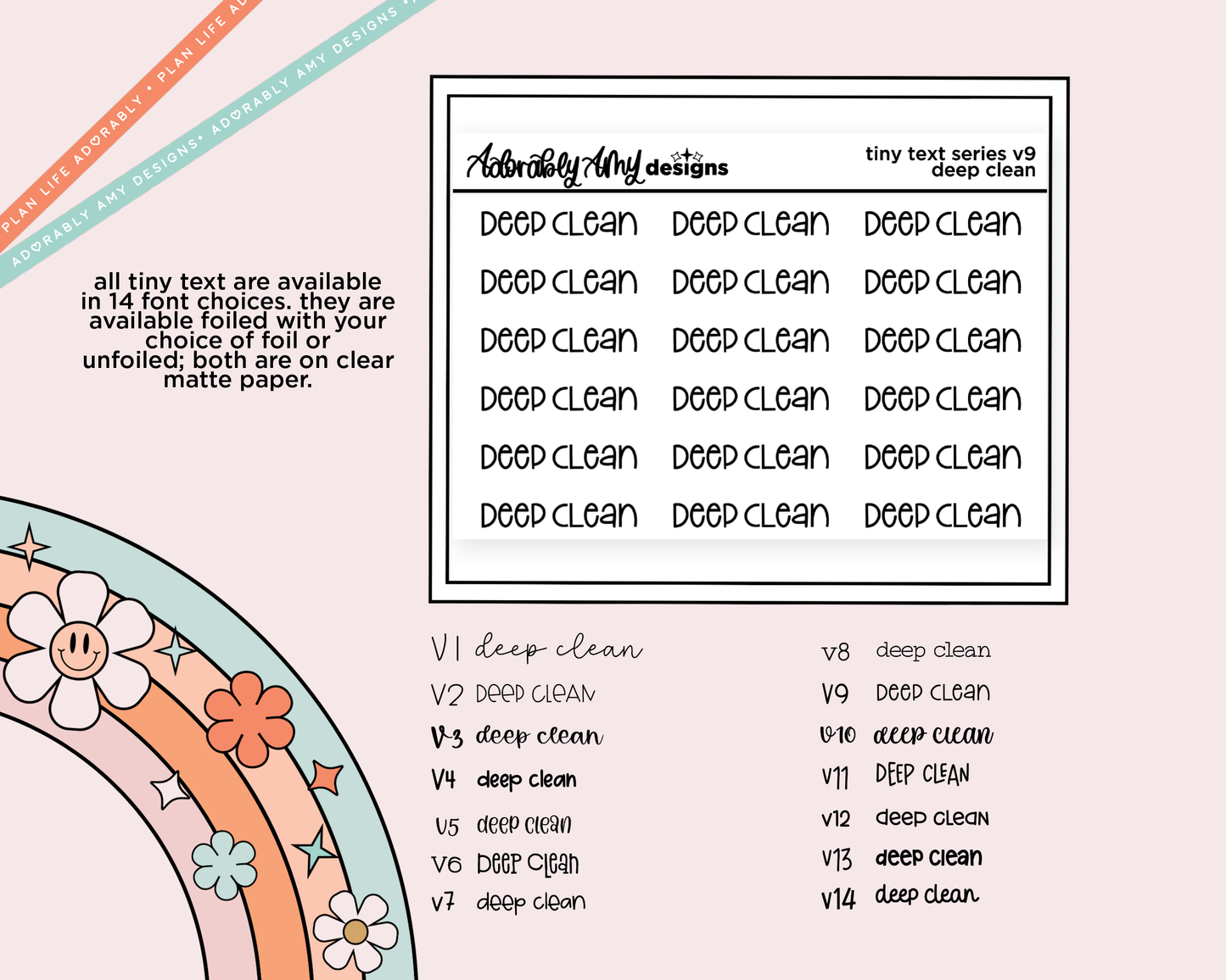 Foiled Tiny Text Series - Deep Clean Checklist Size Planner Sticker Sheet