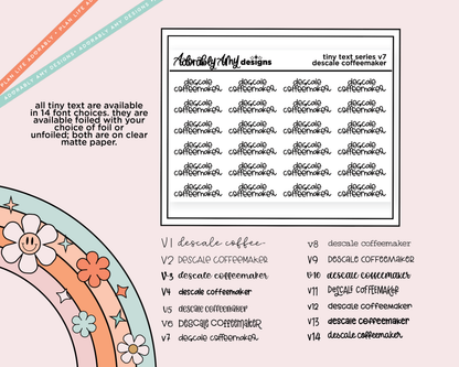 Foiled Tiny Text Series - Descale Coffeemaker Checklist Size Planner Sticker Sheet