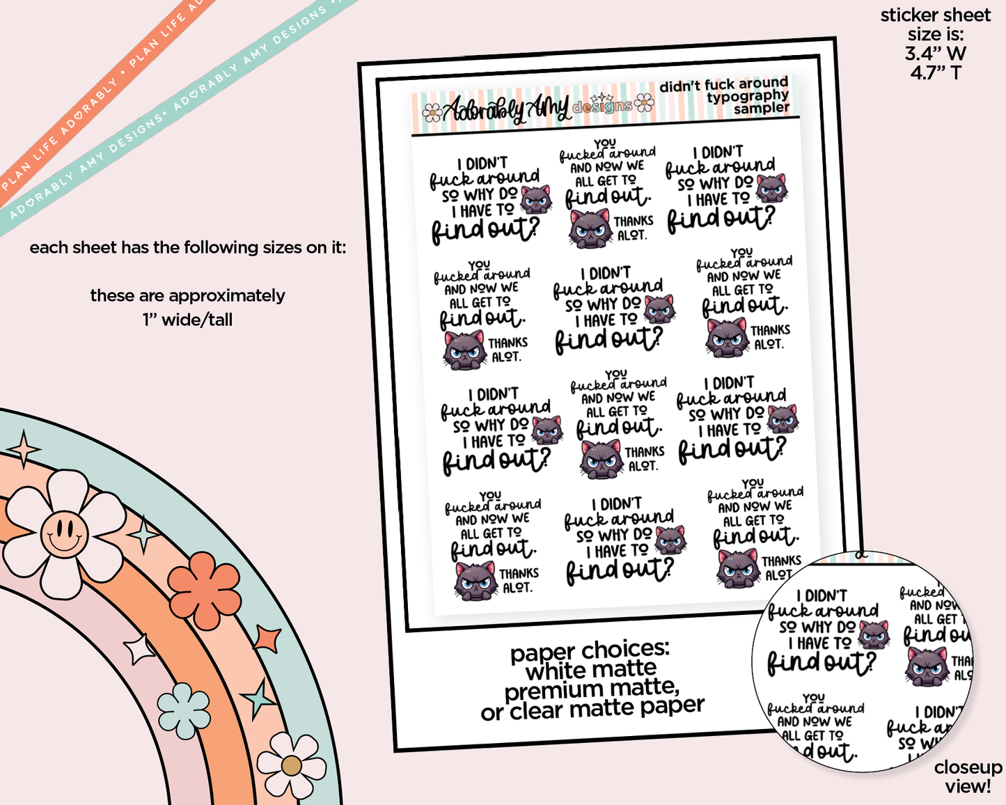 I Didn't Fuck Around Typography Sampler Planner Stickers for any Planner or Insert