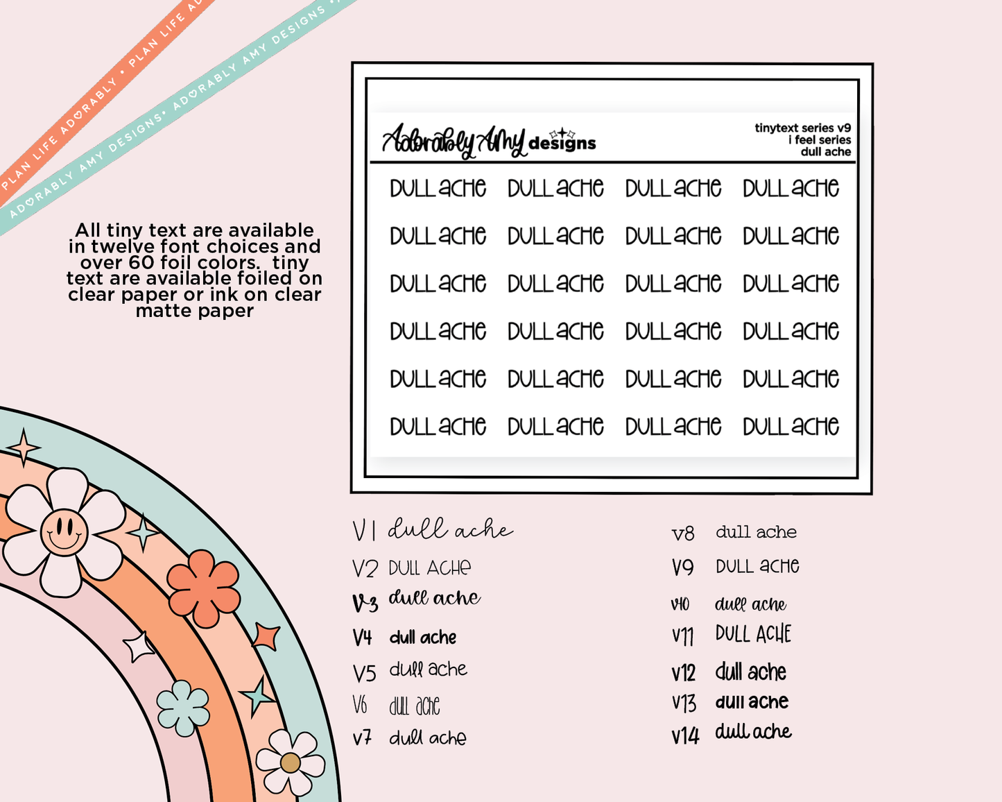 Foiled Tiny Text Series - Feelings Series - Dull Ache Checklist Size Planner Stickers for any Planner or Insert